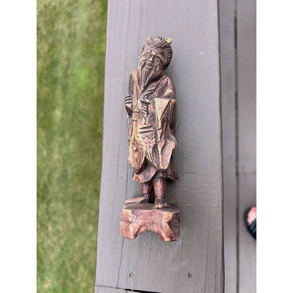 Vintage Antique Chinese Taiwan Carved Wood Male Statue Figurine Netsuke - Picture 8 of 11